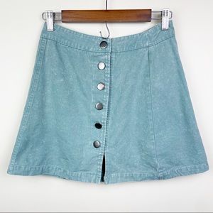 Cute Small Mini Skirt Acid Wash Buttons Blue